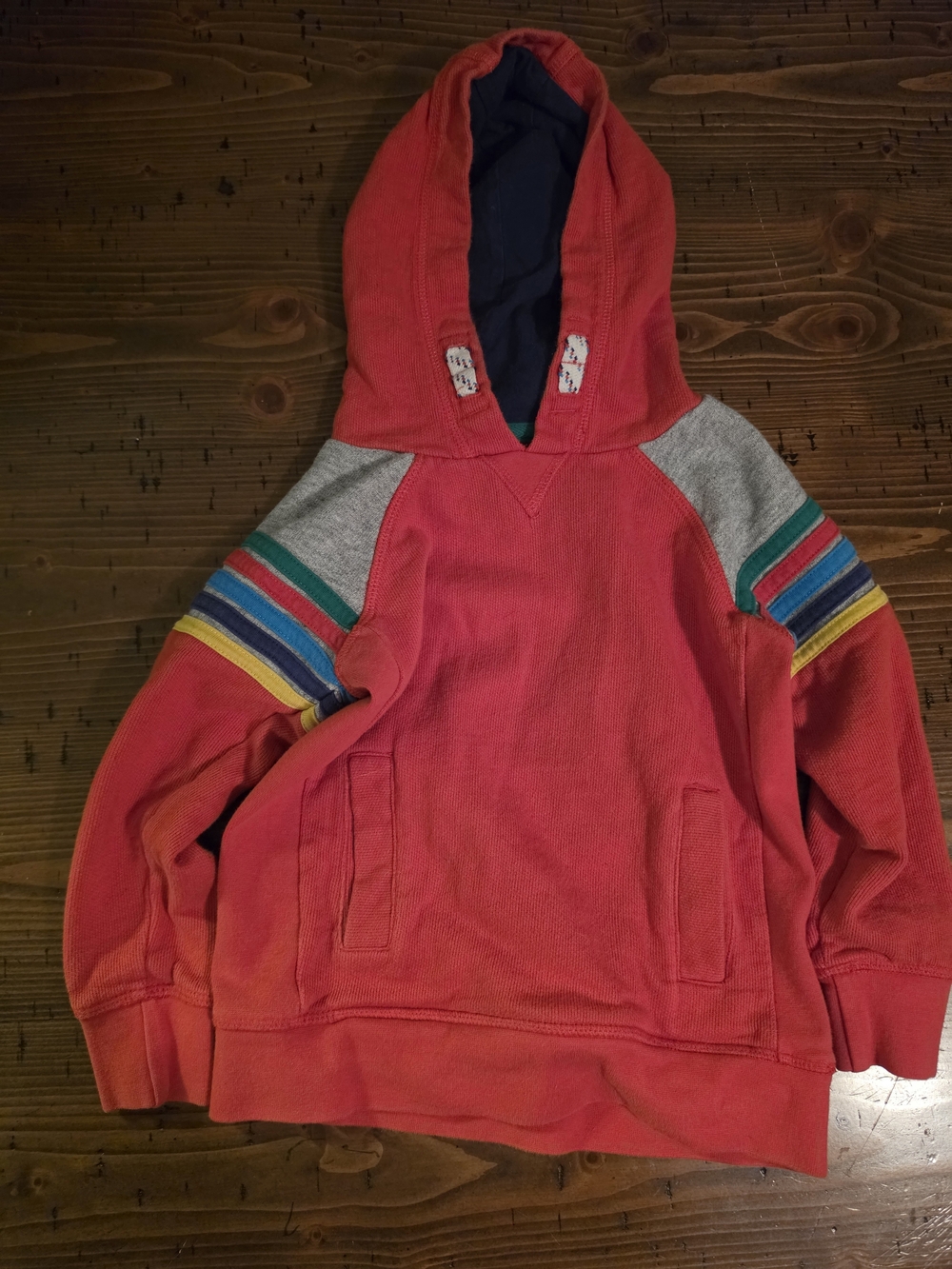 Mini Boden Red Hoodie with Multicolor Trim Size 3/4